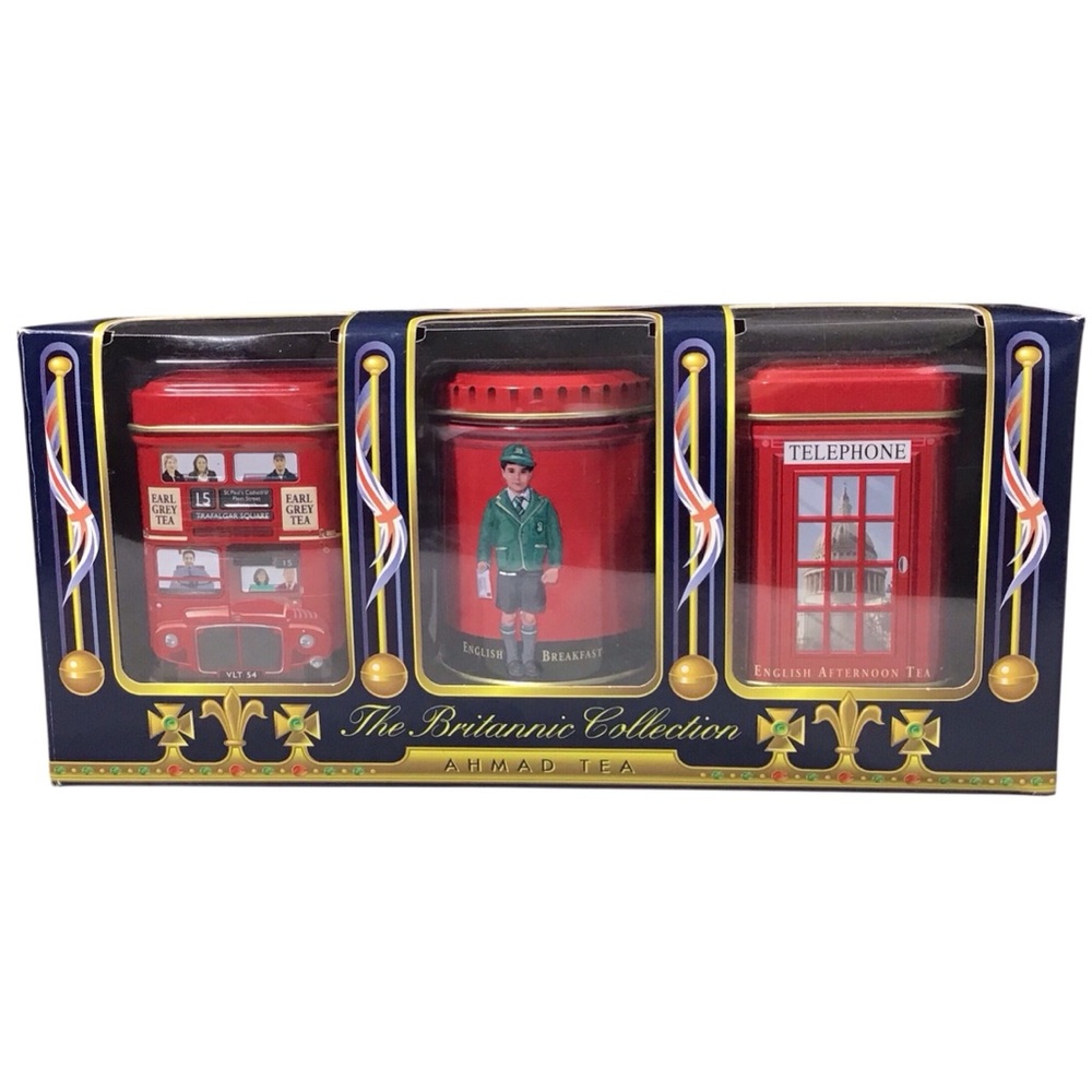 Empty Earl Grey Tea Tins British Collection English Double Decker Bus Telephone